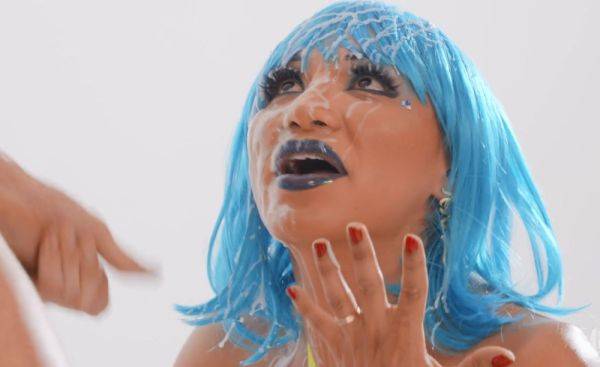Cyber Sodomite - cum on face for kinky blue-haired tranny Jessy Dubai - xhand.com on v0d.com