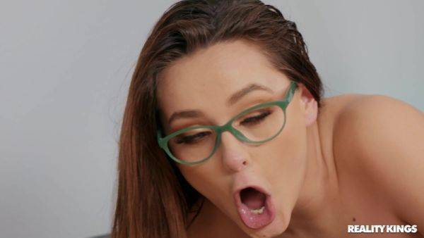 Doggystyle and UnderCOVER Blowjob by brunette nerd in eyeglasses Aften Opal - xhand.com - Usa on v0d.com