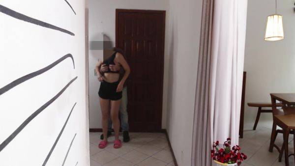 Wife Welcomes The Neighbor To The House While The Cuckold Is In The Bathroom - hclips.com - Brazil on v0d.com