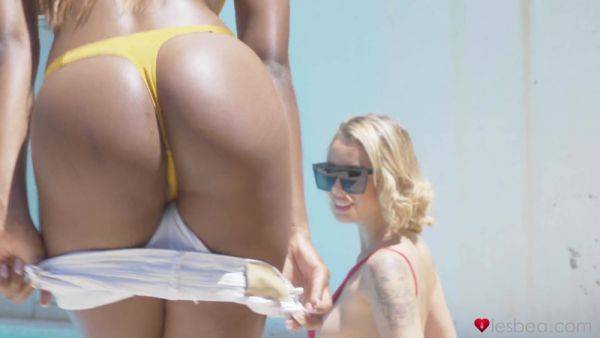 Interracial Latina Swimsuit Babes Make Out Outdoors by the Pool - Lya Missy - xtits.com on v0d.com