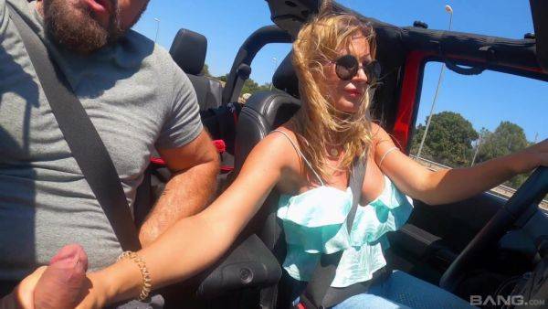 Slender blonde MILF plays with cock while driving - xbabe.com on v0d.com