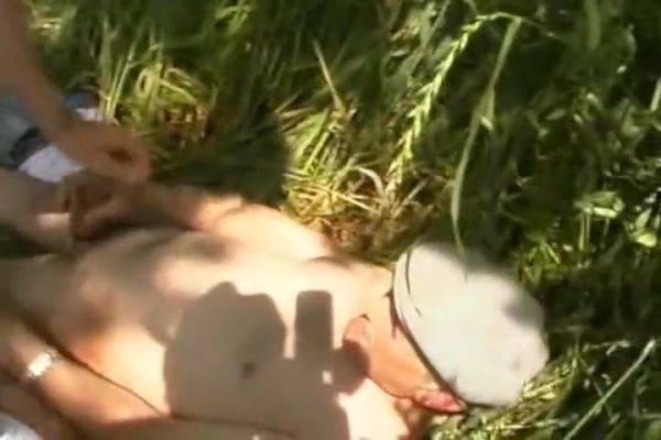 Slender Looking French Lady Pleasing Two Cocks Outdoors - hotmovs.com - France on v0d.com