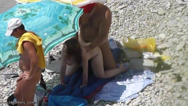 Chubby Babe Strokes Dick On The Beach - hclips.com on v0d.com