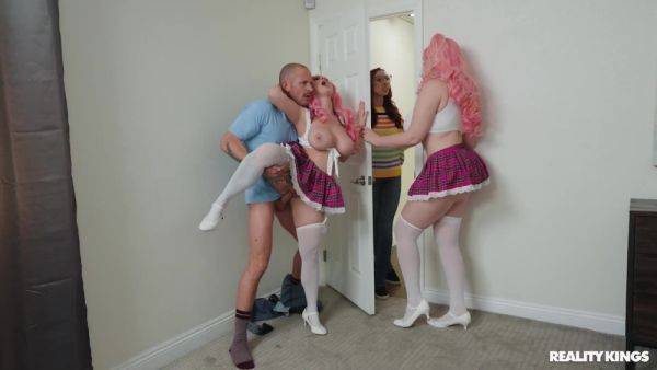 Hot Buxom Butterballs In Pink Wigs Play Lesbian Games With Toys Before Finding a Real Dick To Share - anysex.com on v0d.com