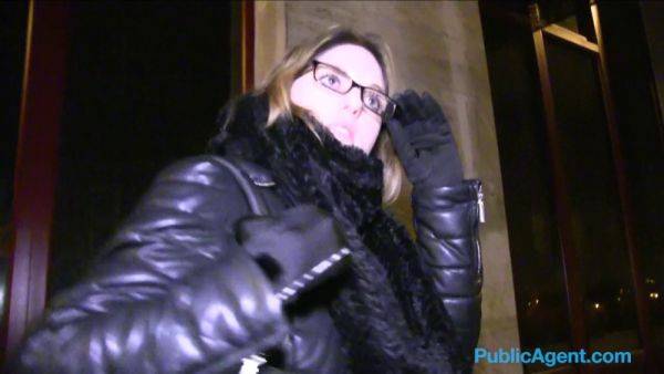 Naughty French tourist with glasses gets fucked in public stairwell for cash - sexu.com on v0d.com