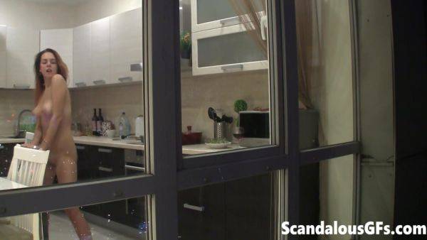 Watching my neighbour's naked sexy girlfriend goofing around in the kitchen - txxx.com on v0d.com