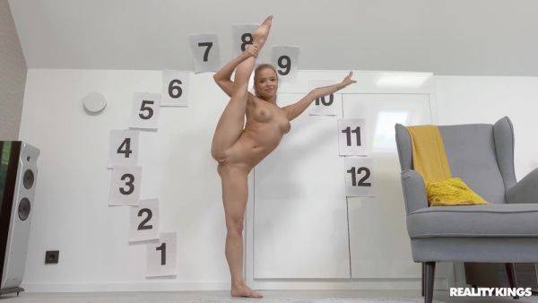 Slim Flexible Blonde Cutie Does Her Stretching Exercises With a Dick In Her Pussy - anysex.com on v0d.com