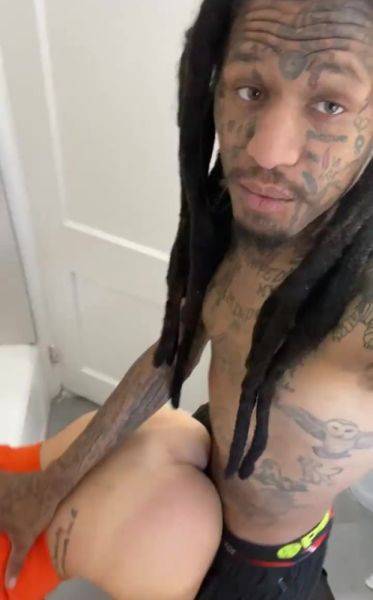 A black beauty stands in a doggy style right in the bathroom for the sake of a big black dick. - anysex.com on v0d.com