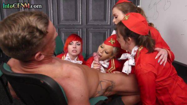 CFNM stewardesses suck and jerk guys cock in group BJ - hotmovs.com on v0d.com
