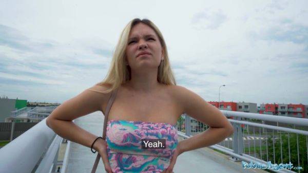 Outdoor POV Public Casting Dirty Euro blonde loves getting her natural boobs out in a public place - xtits.com on v0d.com