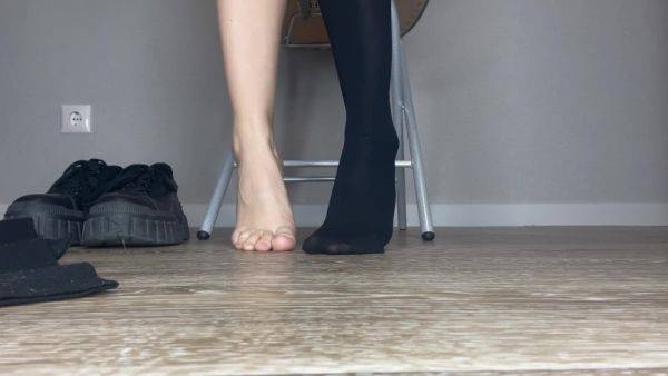 Just Look At Those Sexy Legs, They Look Just Perfect In Those Black Sneakers And Black Shoes - hclips.com on v0d.com