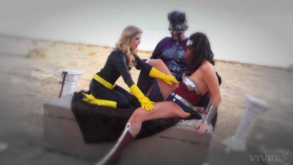 Steamy females go intimate with the same dick in super hero role play - hellporno.com on v0d.com