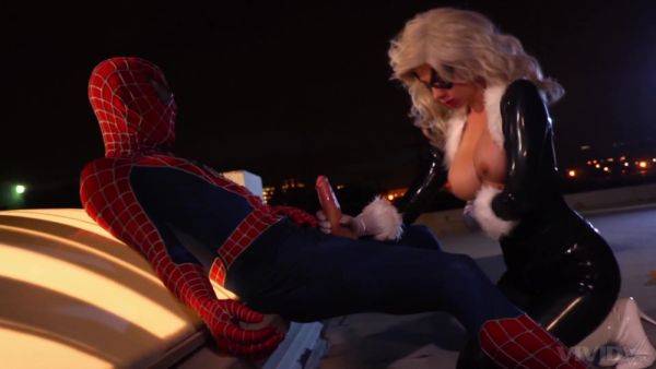Blonde cougar dazzles with her huge tits while doing Spider Man - xbabe.com on v0d.com