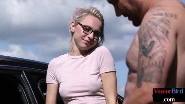 21yo voyeur GF teases her BF who jerks cock outdoor by car - txxx.com on v0d.com