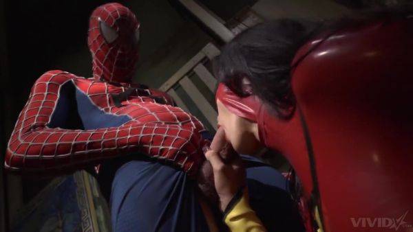 Spider man rams gorgeous brunette super hero and floods her tits - xbabe.com on v0d.com