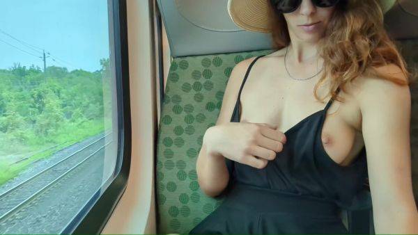 Flashing My Natural Tits On A Train In Front Of A Voyeur - hclips.com on v0d.com