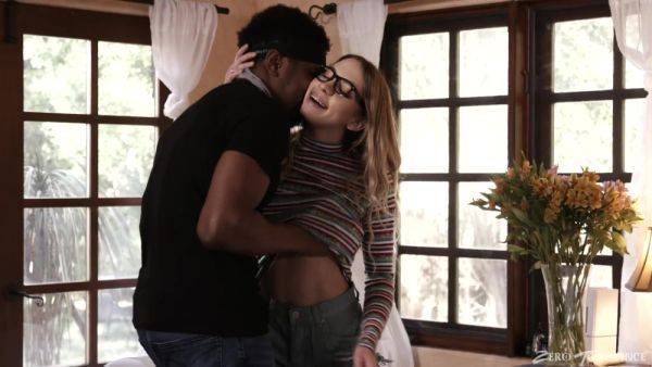 Nerdy young blonde shares passionate moments fucking a black lover - hellporno.com on v0d.com