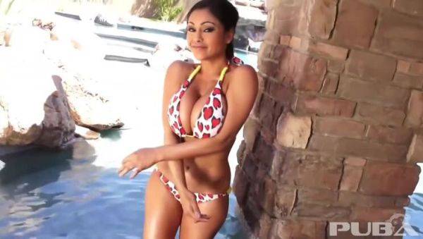 Priya Rai's Big Tits Get Wet Outside by the Pool - veryfreeporn.com - India on v0d.com