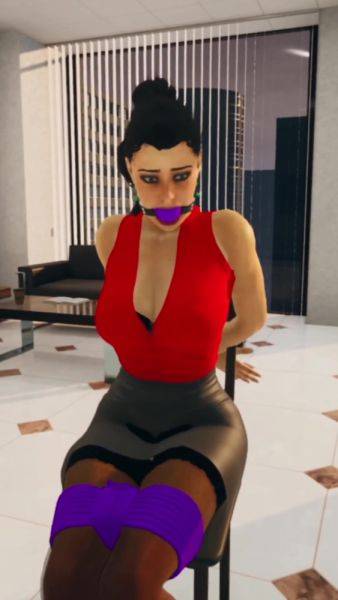 Purple Ballgagged Videogame Girl Tied To Chair - upornia.com on v0d.com