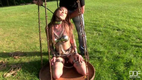 Lauren - Outdoor Brunette with Tattoo in BDSM Play - veryfreeporn.com on v0d.com