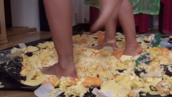 Sluts trampling food in the living room by Foot Girls - hotmovs.com on v0d.com