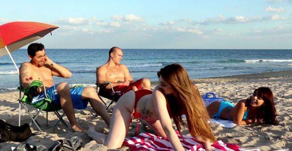 Sexy babes work cocks together in highly intense foursome by the beach - xbabe.com on v0d.com