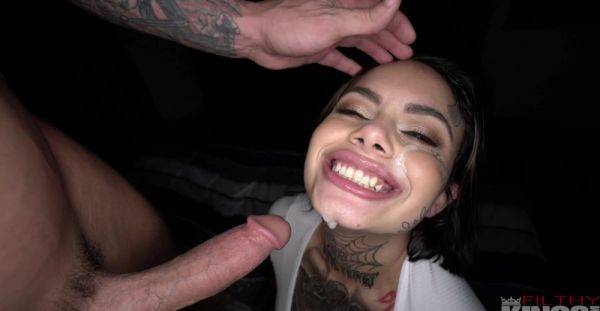 Sweet babe with sexy tattoos gets intimate with a big dick until sperm covers her face - alphaporno.com on v0d.com