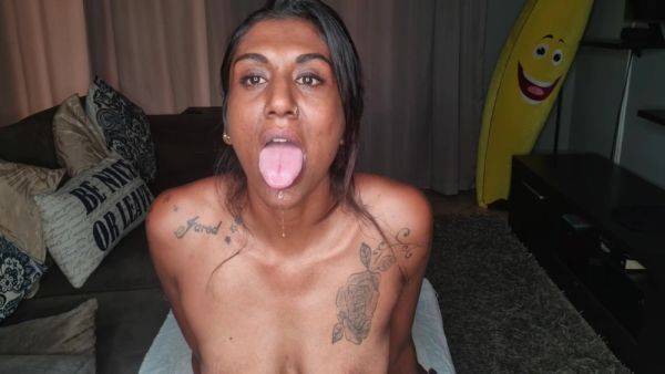 On The Couch - Desi Sits Drooling As She Sticks Out And Wiggles Her Tongue Around - desi-porntube.com on v0d.com