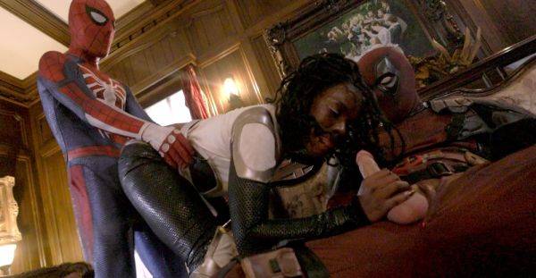 Insolent ebony fucked by two Spider men in loud MMF rounds - alphaporno.com on v0d.com