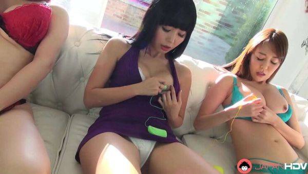 Japanese Beauties Akari, Haruka, and Marika Satisfy Themselves with Vibrators on the Couch - porntry.com - Japan on v0d.com