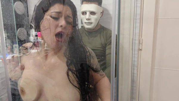 Sneaky masked stranger pounds eager latina in shower - anysex.com on v0d.com