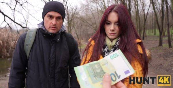Reality Pick Up with a Flat-chested Brunette Cuckolding BF For Money - anysex.com - Russia on v0d.com