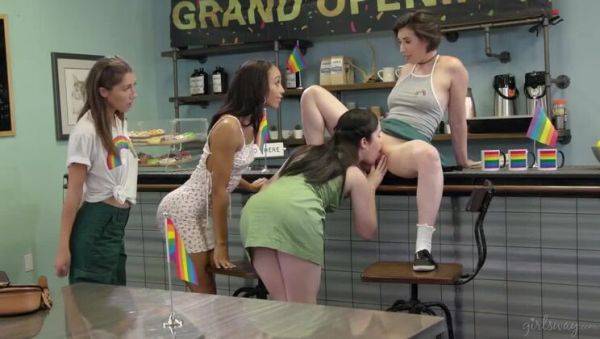 Lesbian Grand Debut: Blonde & Brunette Group Action - veryfreeporn.com on v0d.com