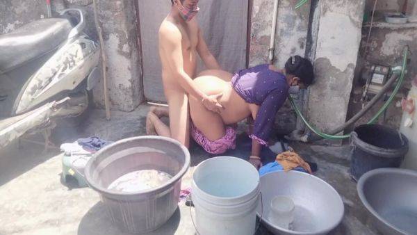 Fucked While Washing Clothes In The Bathroom - desi-porntube.com - India on v0d.com
