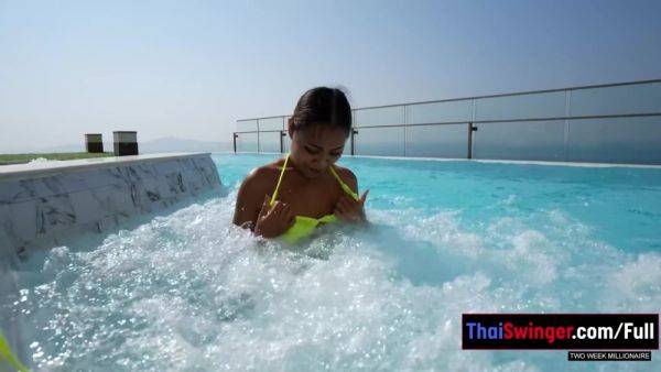 Fun Thai teen GF pool time and horny sex after back in the apartment - hotmovs.com - Thailand on v0d.com