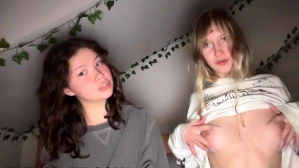 Blonde and Brunette Teen Boobies Show Off - drtuber.com on v0d.com