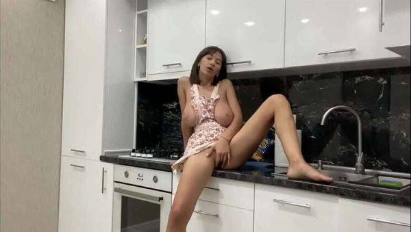 Gorgeous big-titted babe Kitty Kriss pleasures herself in the kitchen, awaiting her lover - veryfreeporn.com on v0d.com