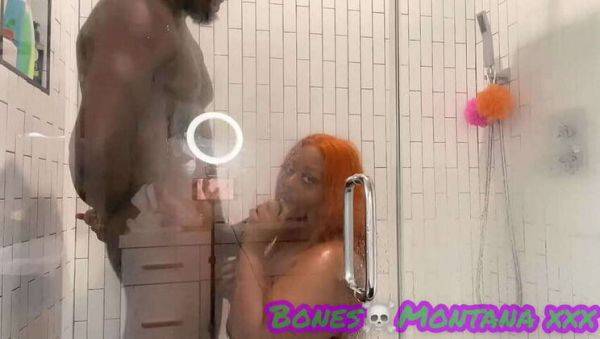 Ebony BBW Shower Fun with Juicy T & Bones Montana - veryfreeporn.com on v0d.com