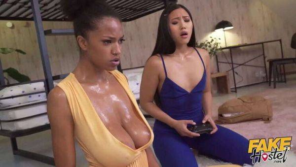 Asian Teen May & Ebony Babe Tina: Intense Gaming Leads to Sweaty Threesome - xxxfiles.com on v0d.com