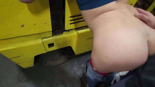 Passionate encounter: Co-worker gets rough, Creampie filled doggystyle on the forklift - porntry.com on v0d.com