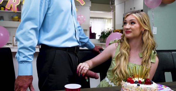 Blonde girl tries boyfriend's dad for loud sex during birthday party - xbabe.com on v0d.com