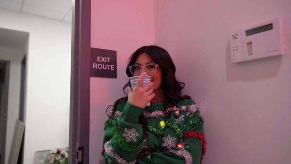 Office Christmas Party Fuck: Cami Strella Sucks Cock in High Heels - porntry.com on v0d.com