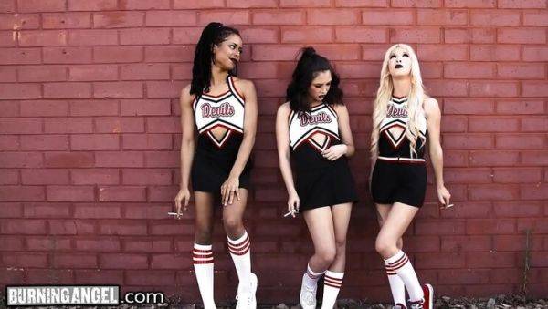 Devilish Cheerleaders Kenzie Reeves & Kira Noir Offer Pussy to Photographer in Halloween Threesome - veryfreeporn.com on v0d.com