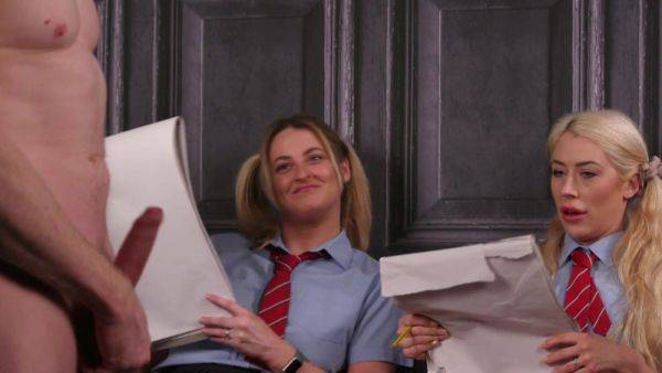 Schoolgirls plan on sharing their teacher's cock in a sexy CFNM trio - hellporno.com on v0d.com
