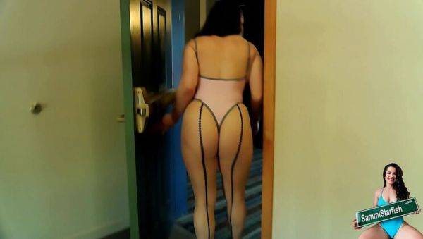 Hot MILF Sammi Starfish Flashes Thong & Fishnets in Risky Hotel Dare - xxxfiles.com on v0d.com