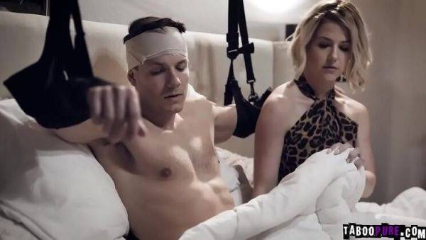 Kit Mercer gives a steamy handjob to her stepson's big cock until he explodes - xxxfiles.com on v0d.com