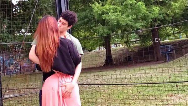 Redhead Teen Lenarica Fucks Big Cock Kyle in University Courtyard - porntry.com on v0d.com
