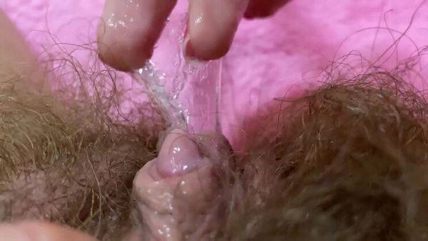 Cutieblonde's Hairy Pussy Squirts in Extreme Close-Up with Big Clit Orgasm - porntry.com on v0d.com