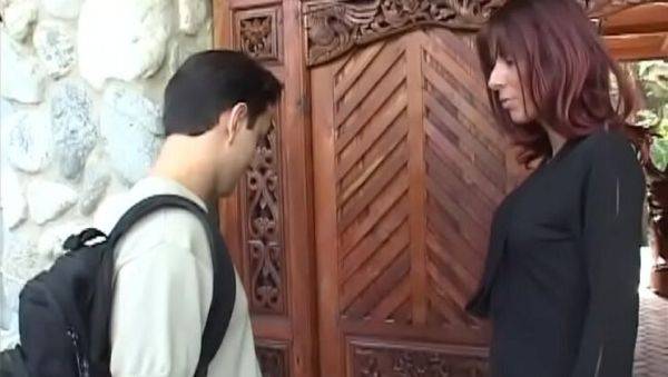 Hot MILF with auburn hair fucks her son's best friend outdoors - veryfreeporn.com on v0d.com