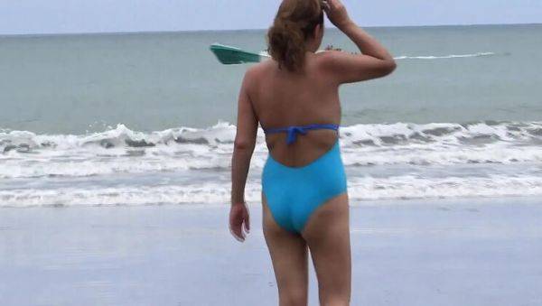 Stepmom Flaunts Her Hairy Pussy on Beach and Makes My Hard Dick Cum - porntry.com on v0d.com
